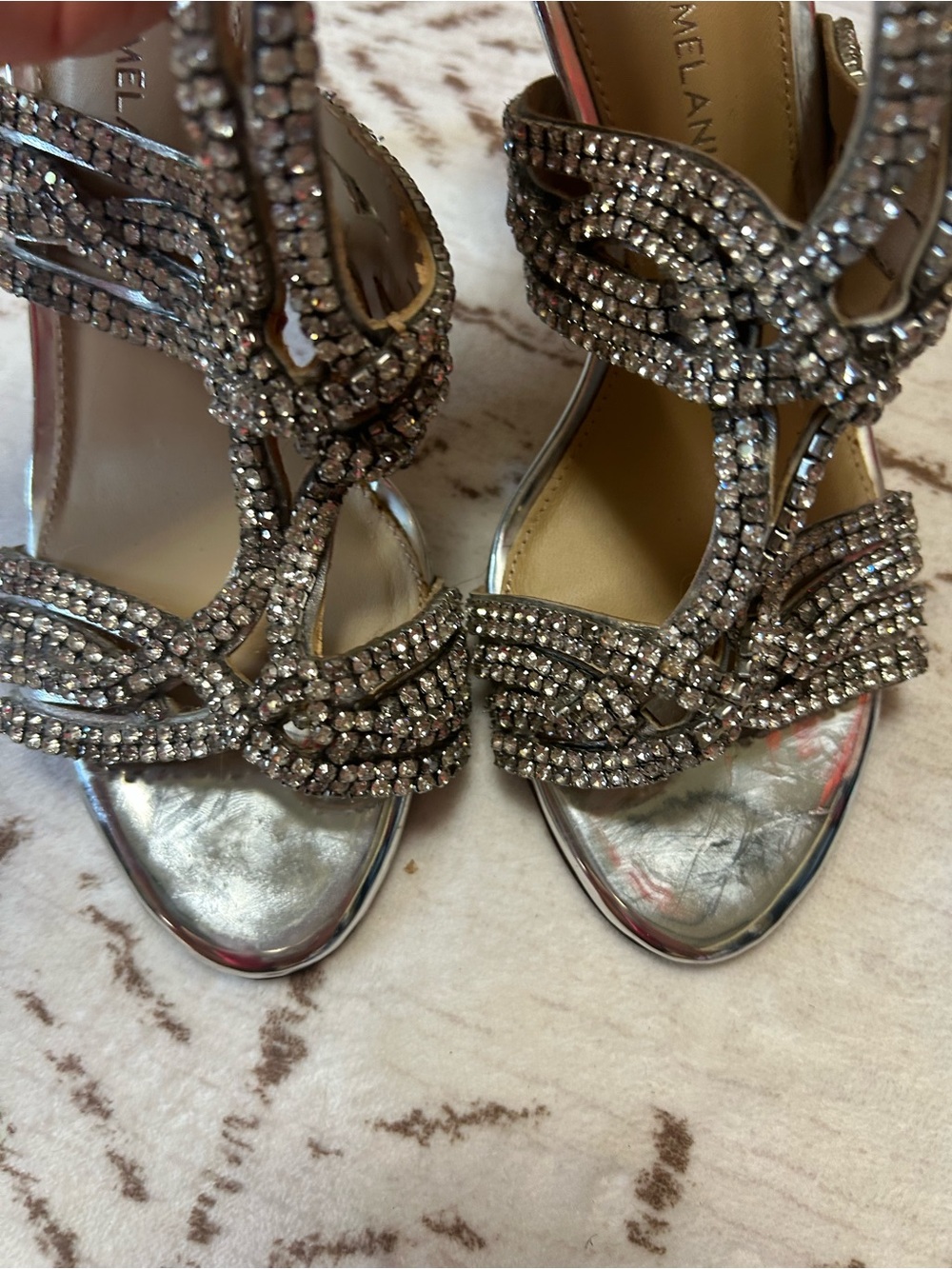 Antonio Melani Silver Rhinestone Strappy Heels Size 7 Evening Shoes - Picture 12 of 15